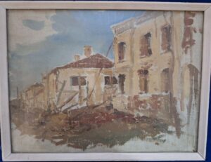 Разрушенное в 1941 г. здание Затверецкой больницы г. Калинина. Художник К.С. Первухин-основатель Дома санитарного просвещения в Твери.