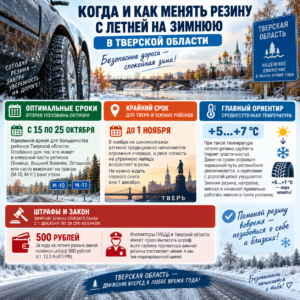Когда и как менять резину на зимнюю в Тверской области