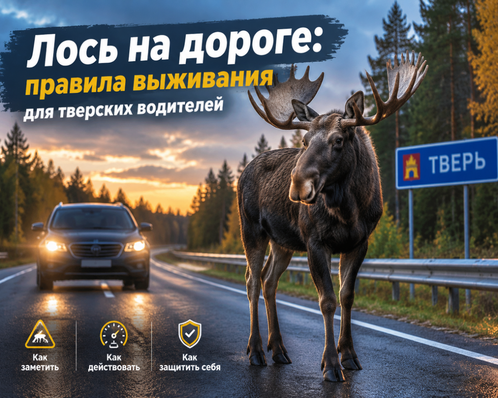 Лось на дороге: правила выживания для тверских водителей